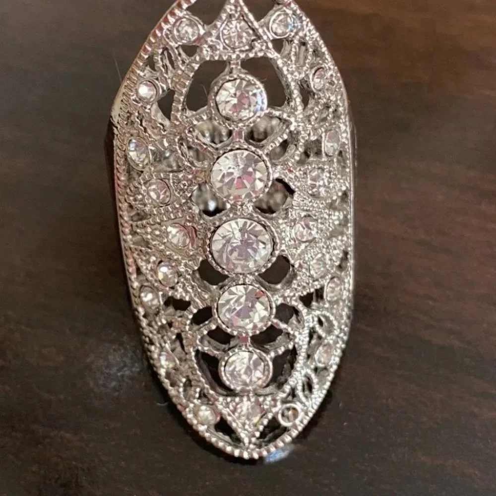 Beautiful Silver with Sparkling Rhinestones Fashion Statement Ring